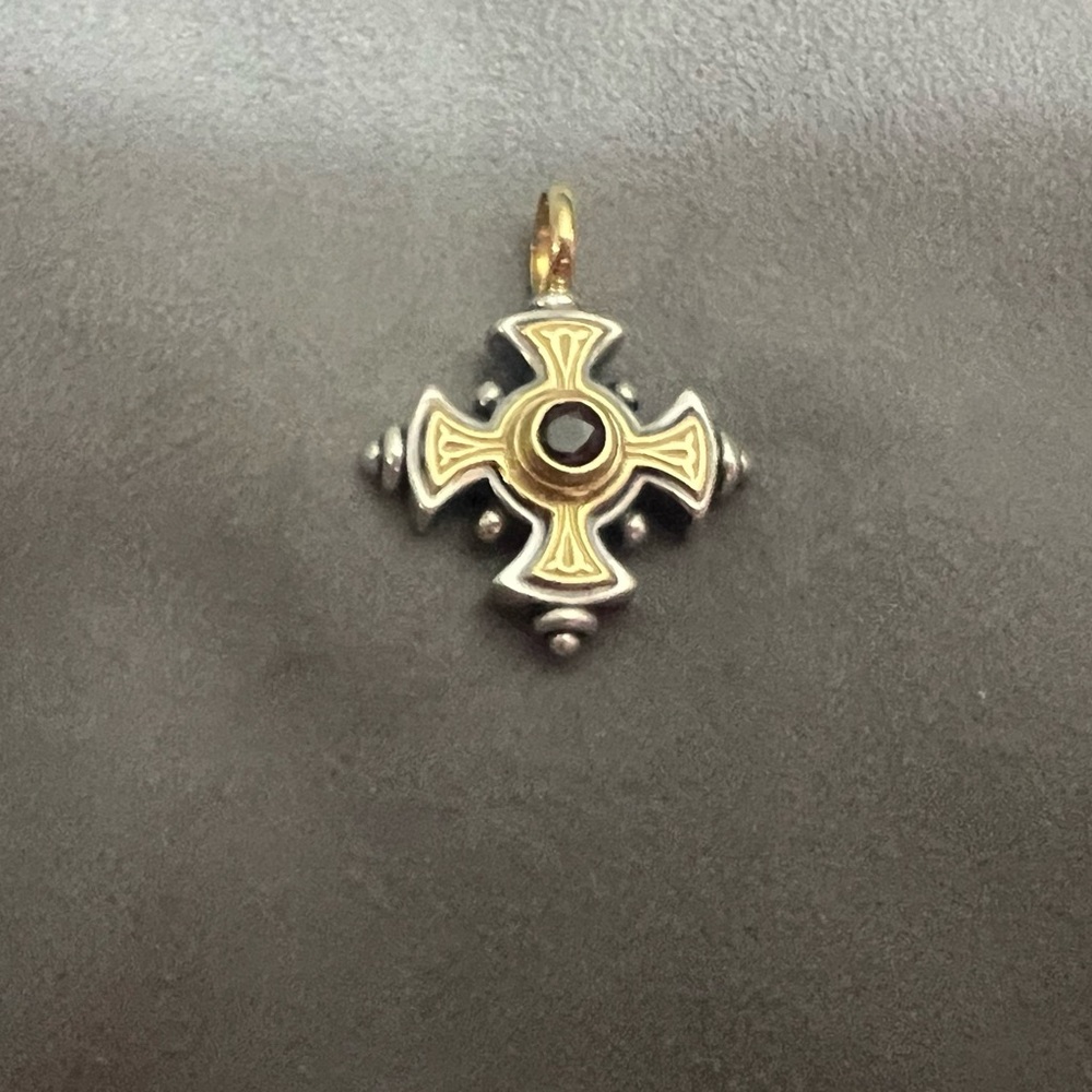 Neiman Marcus 14k Gold and Sterling Silver with Garnet Stone Cross Pendant FINAL